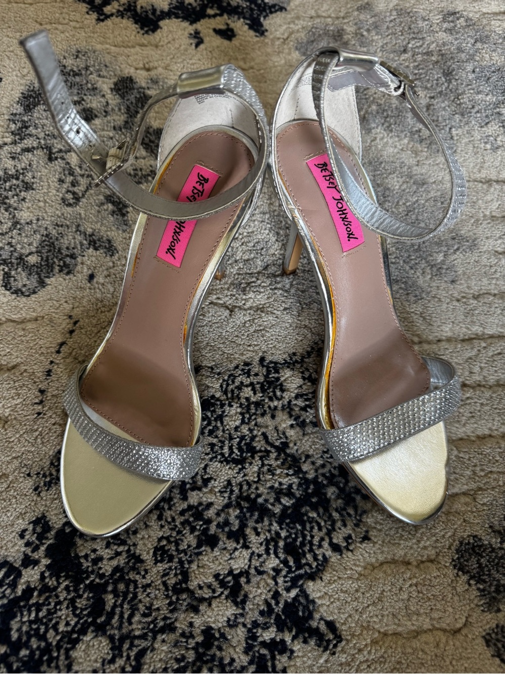 Betsey Johnson Silver Glitter Open-Toe Ankle-Strap Heels